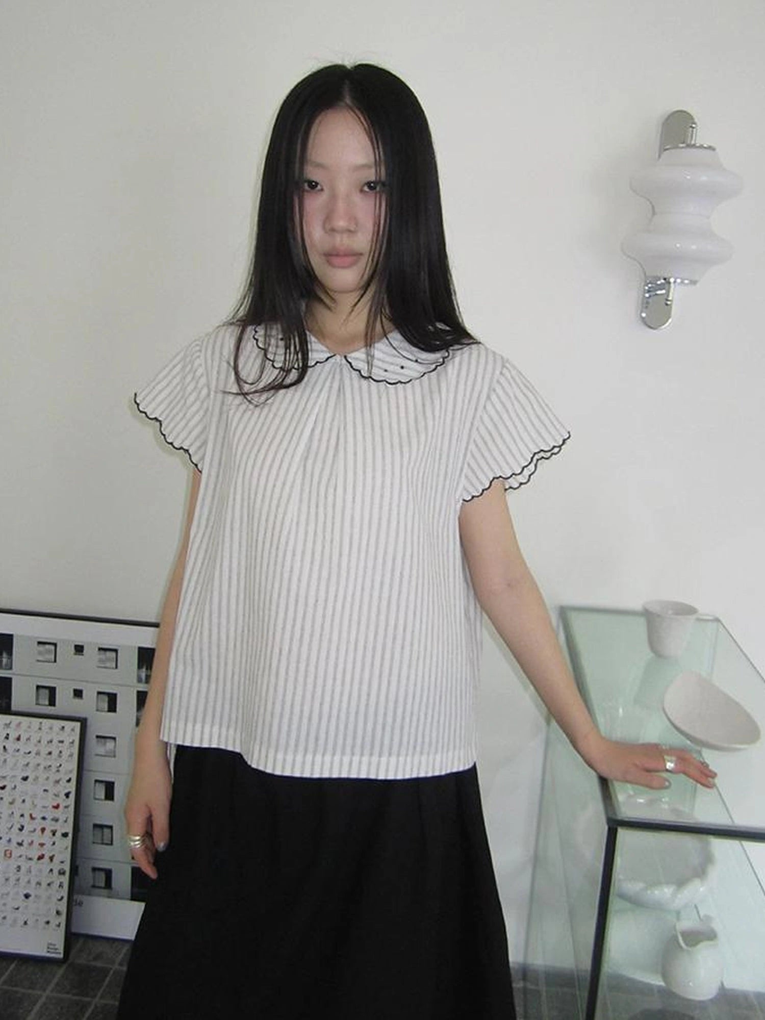 Striped Ruffle Collar Blouse