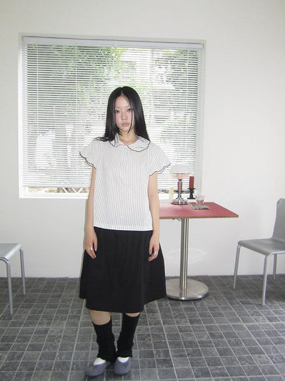 ang project Striped Ruffle Collar Blouse