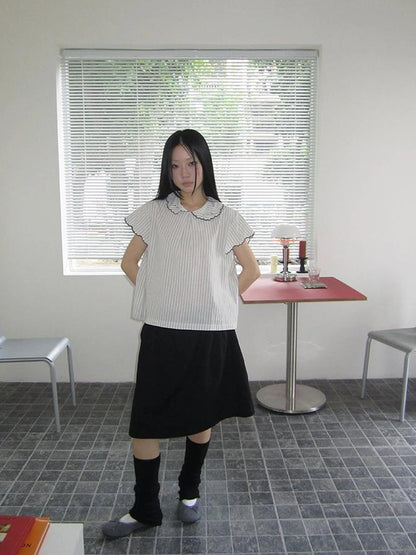 Striped Ruffle Collar Blouse