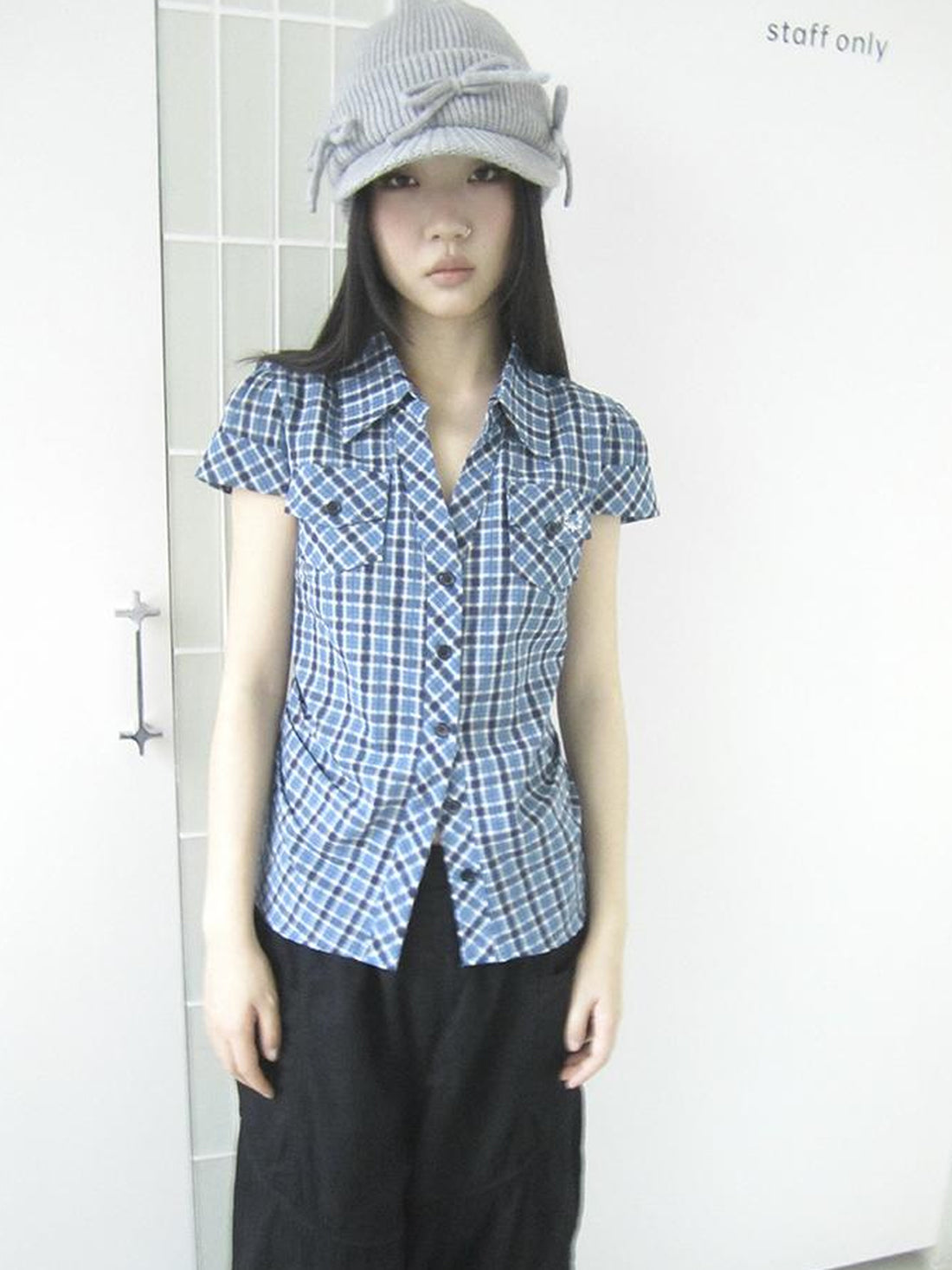 ang project Summer Checkered Polo Waist Fit Short Sleeve Shirt