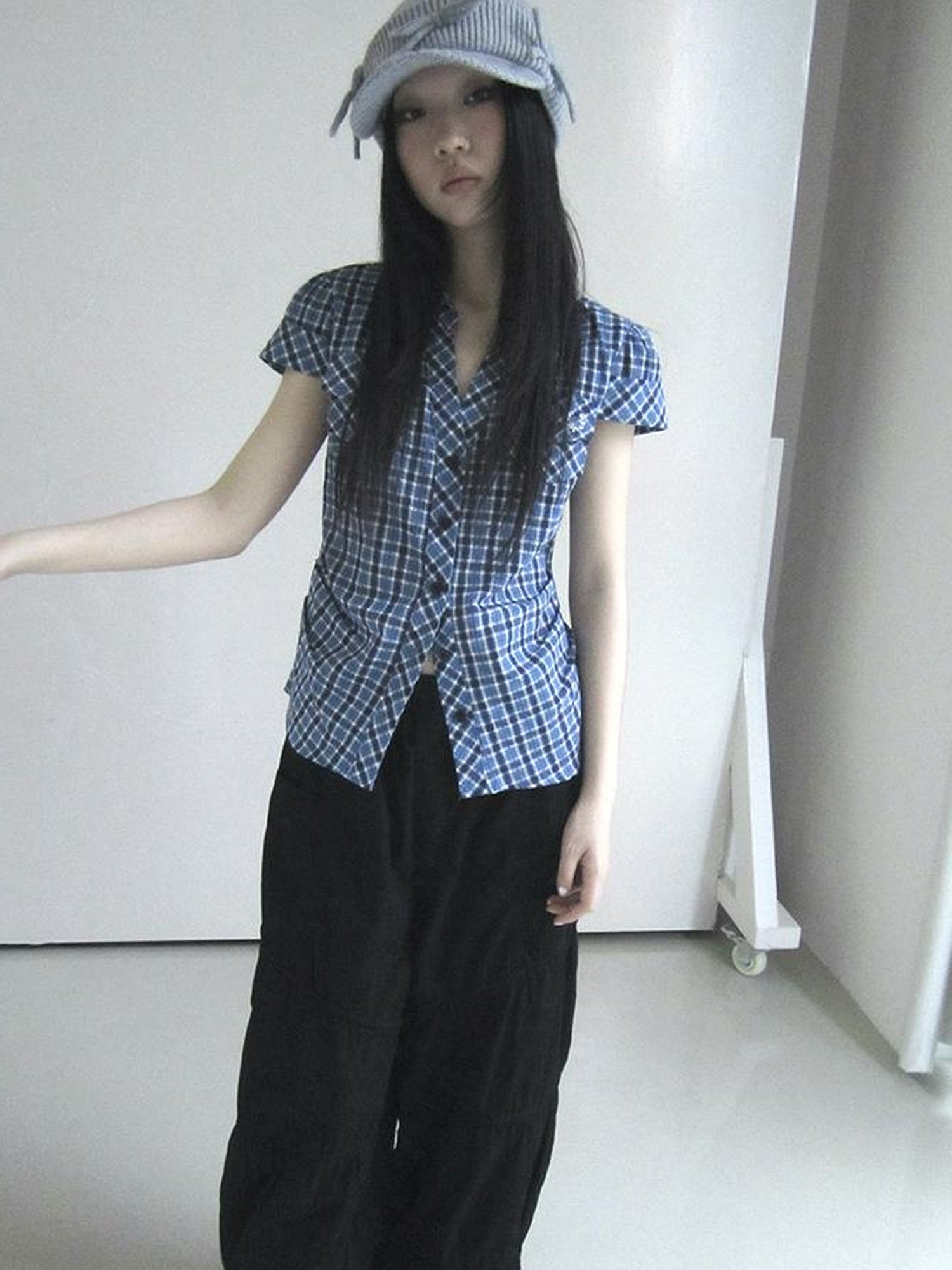 ang project Summer Checkered Polo Waist Fit Short Sleeve Shirt