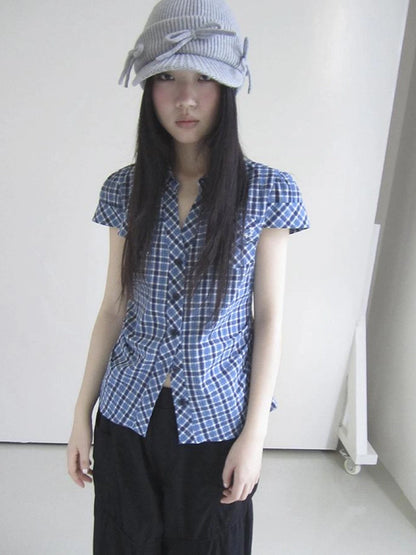 Summer Checkered Polo Waist Fit Short Sleeve Shirt