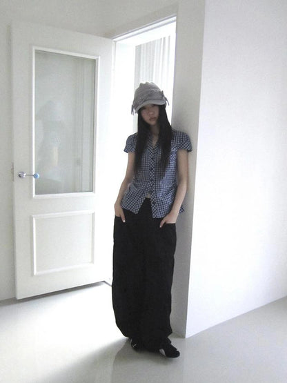 Summer Checkered Polo Waist Fit Short Sleeve Shirt