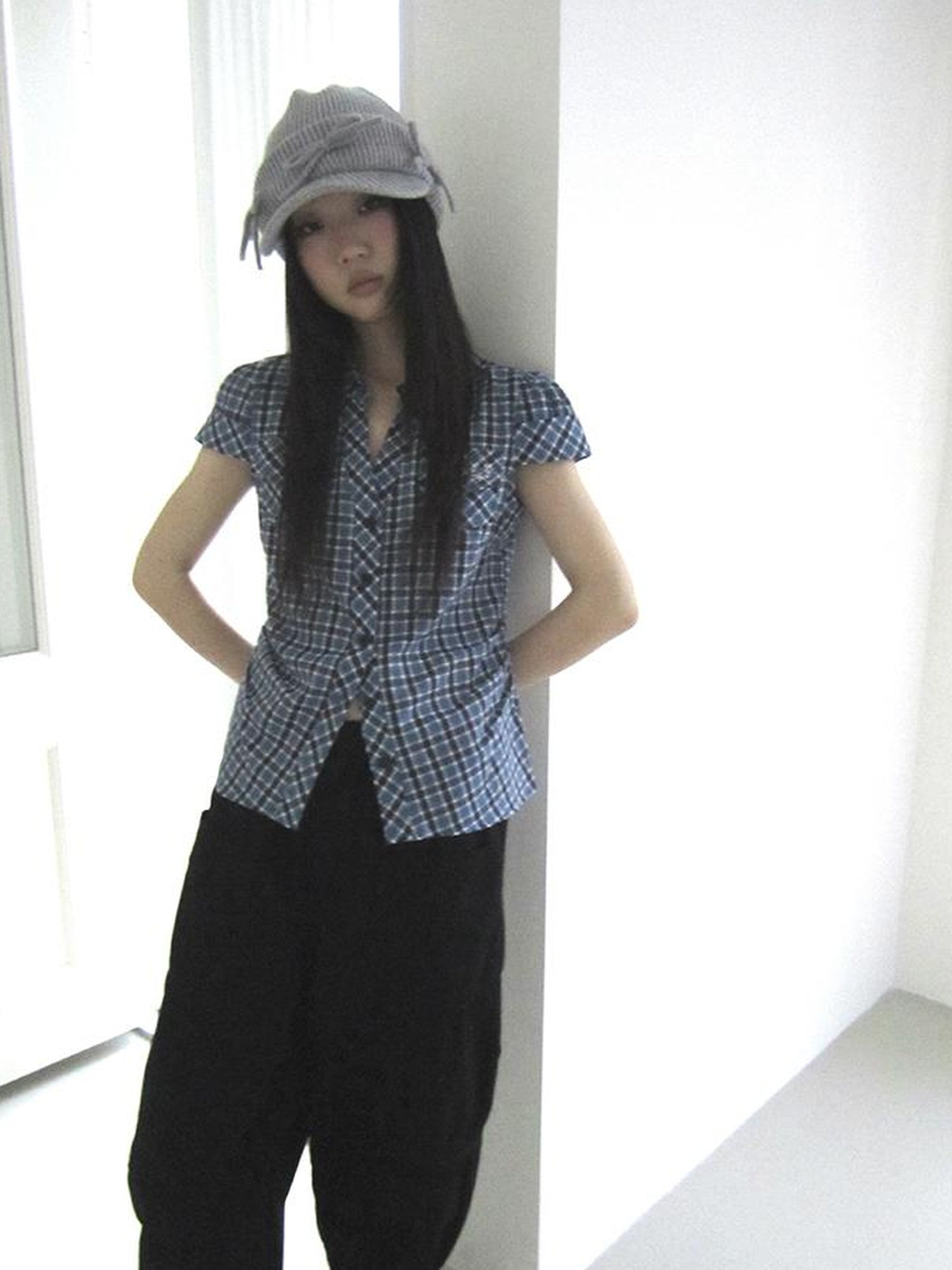 ang project Summer Checkered Polo Waist Fit Short Sleeve Shirt
