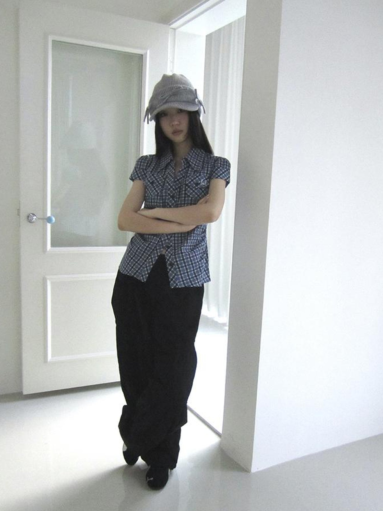 ang project Summer Checkered Polo Waist Fit Short Sleeve Shirt