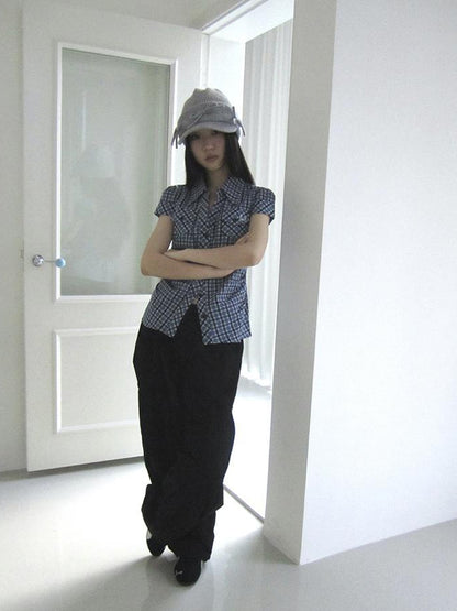 ang project Summer Checkered Polo Waist Fit Short Sleeve Shirt