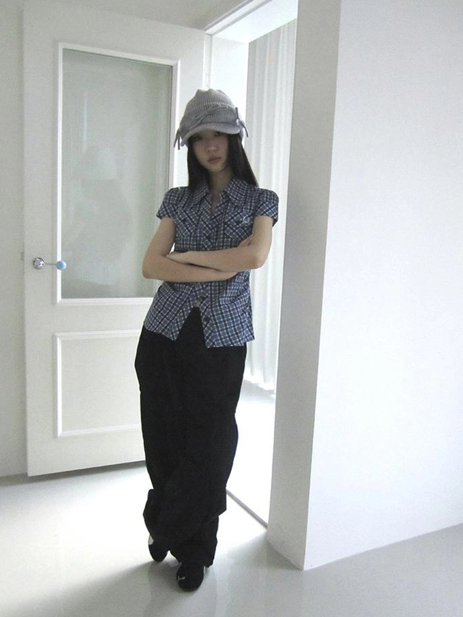 Summer Checkered Polo Waist Fit Short Sleeve Shirt