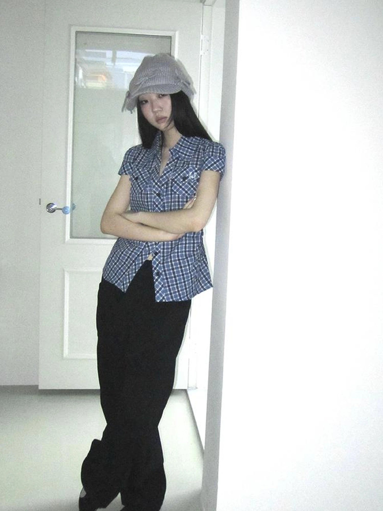 Summer Checkered Polo Waist Fit Short Sleeve Shirt