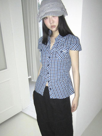 ang project Summer Checkered Polo Waist Fit Short Sleeve Shirt