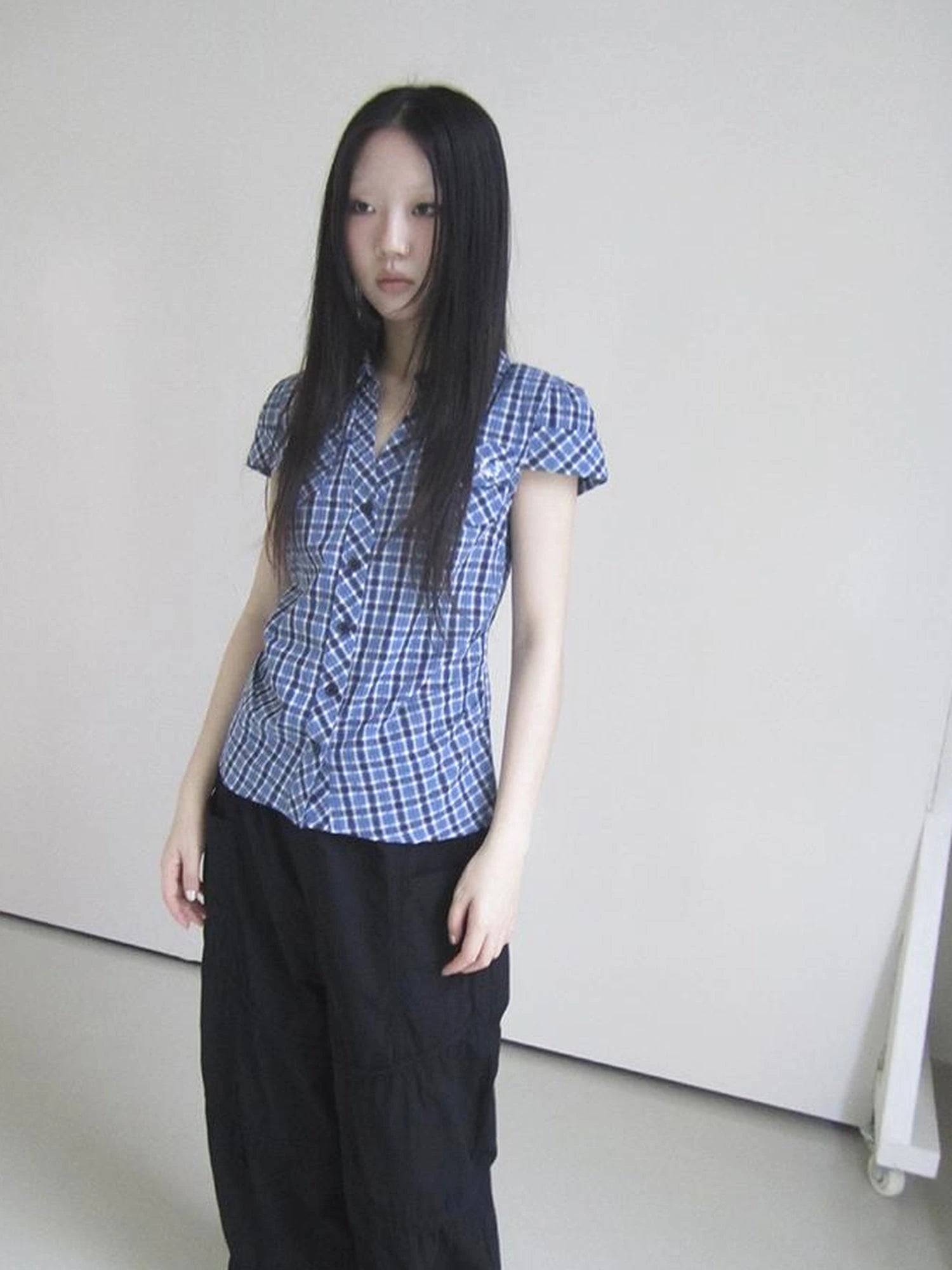 Summer Checkered Polo Waist Fit Short Sleeve Shirt