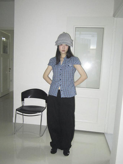 ang project Summer Checkered Polo Waist Fit Short Sleeve Shirt