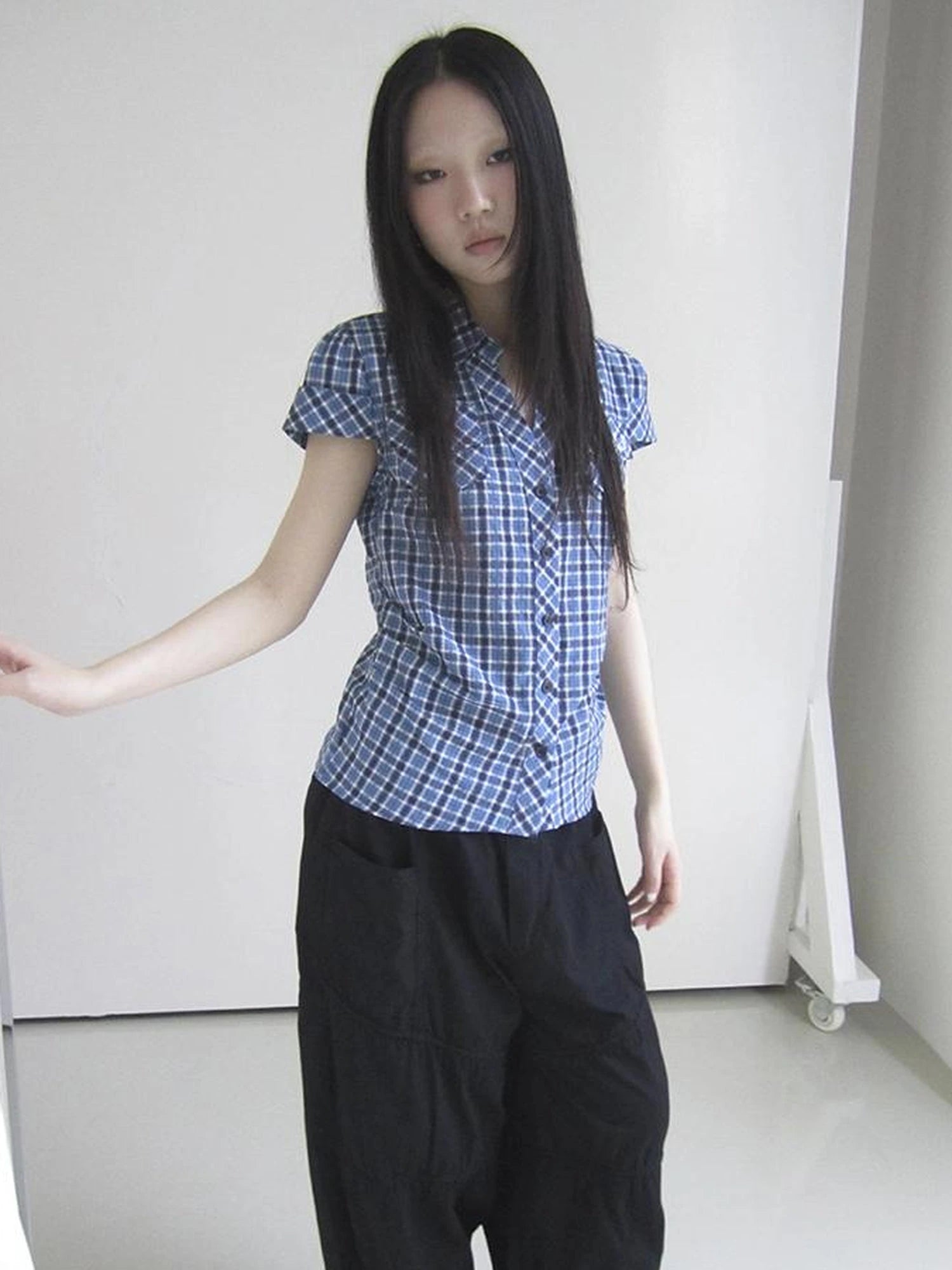 Summer Checkered Polo Waist Fit Short Sleeve Shirt