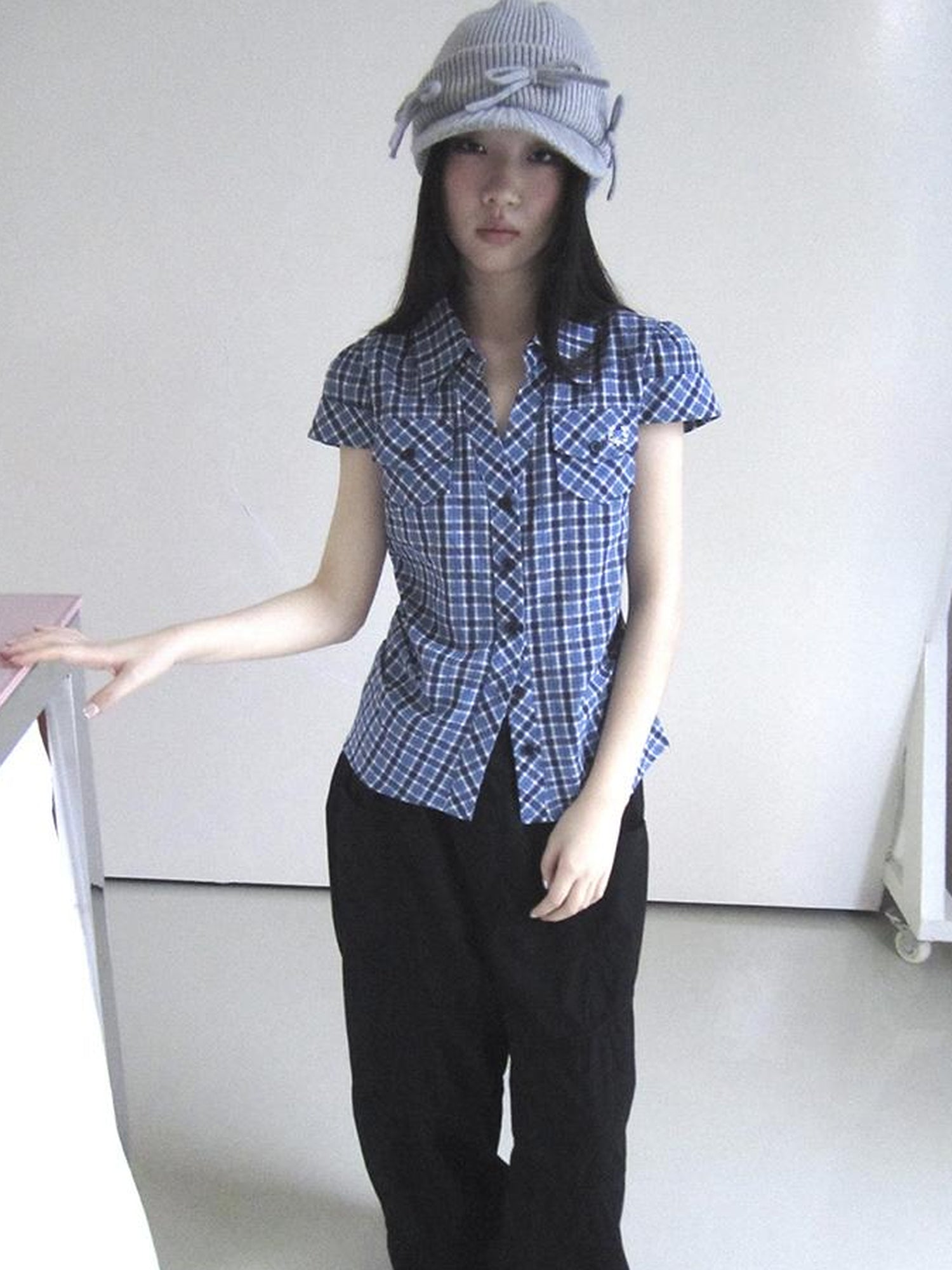 ang project Summer Checkered Polo Waist Fit Short Sleeve Shirt