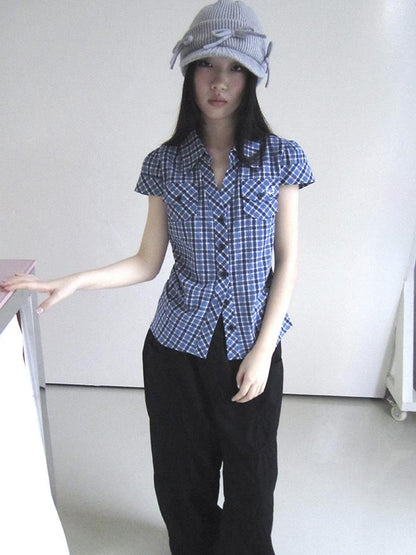 ang project Summer Checkered Polo Waist Fit Short Sleeve Shirt