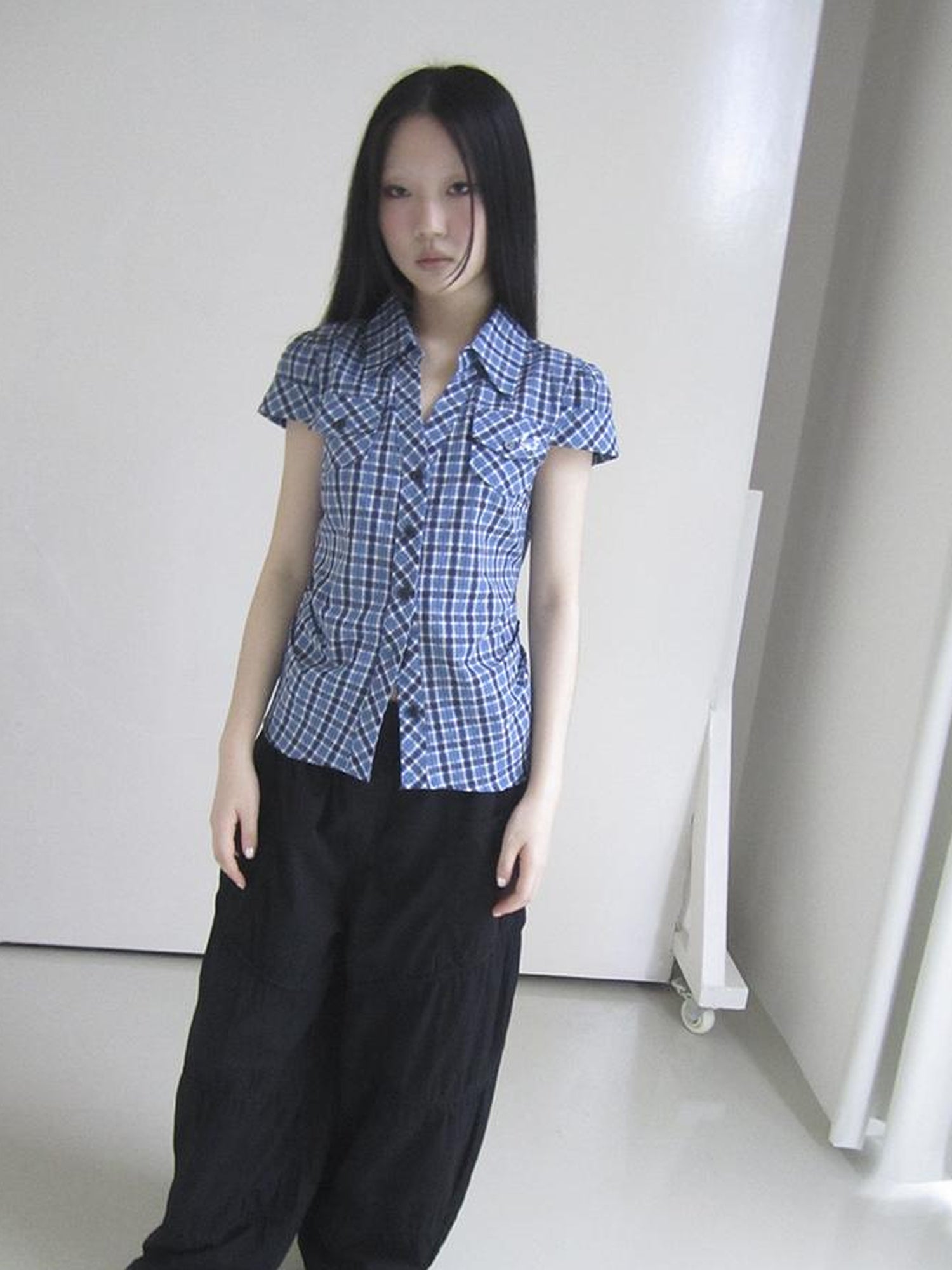 ang project Summer Checkered Polo Waist Fit Short Sleeve Shirt