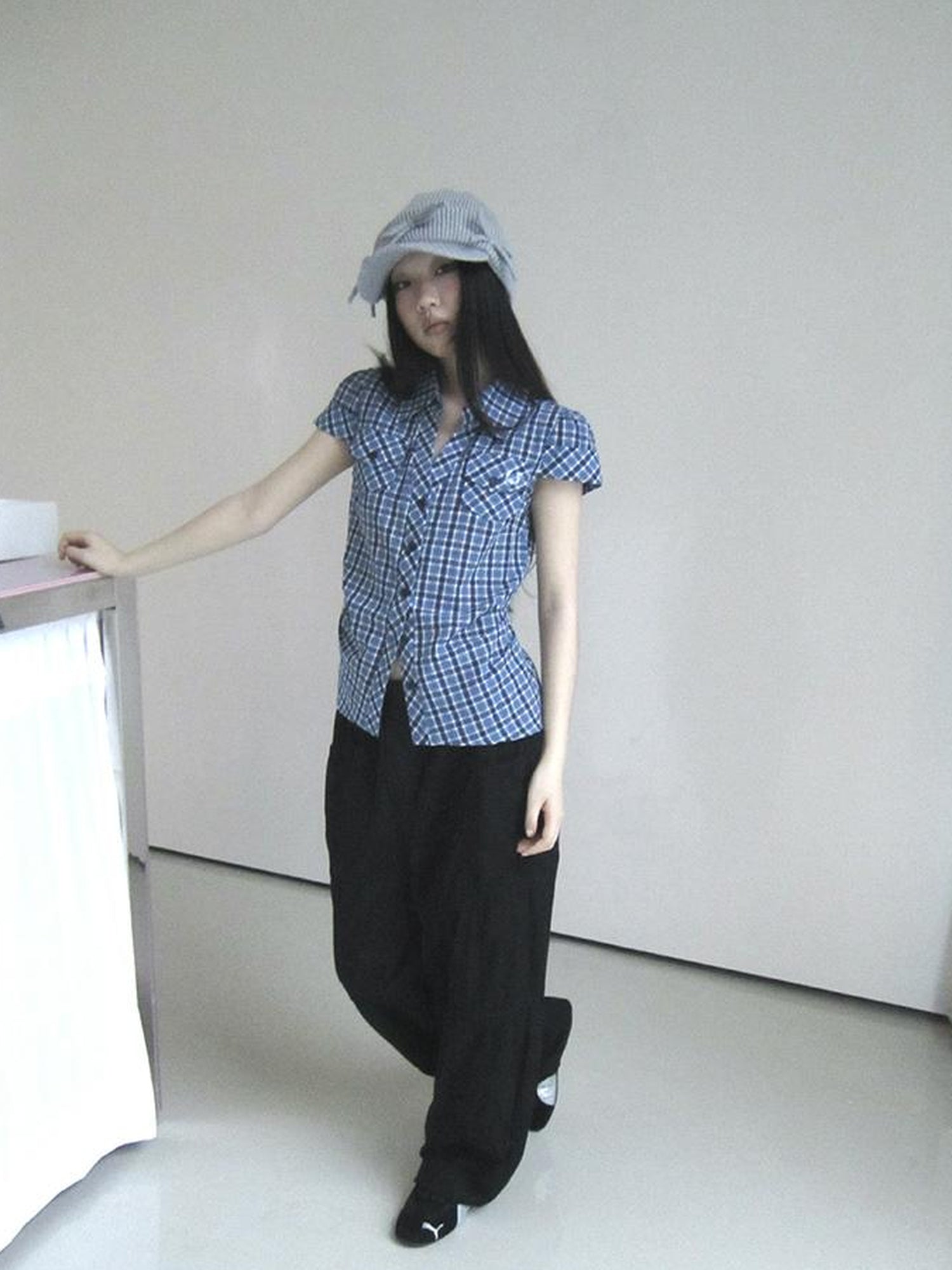 ang project Summer Checkered Polo Waist Fit Short Sleeve Shirt