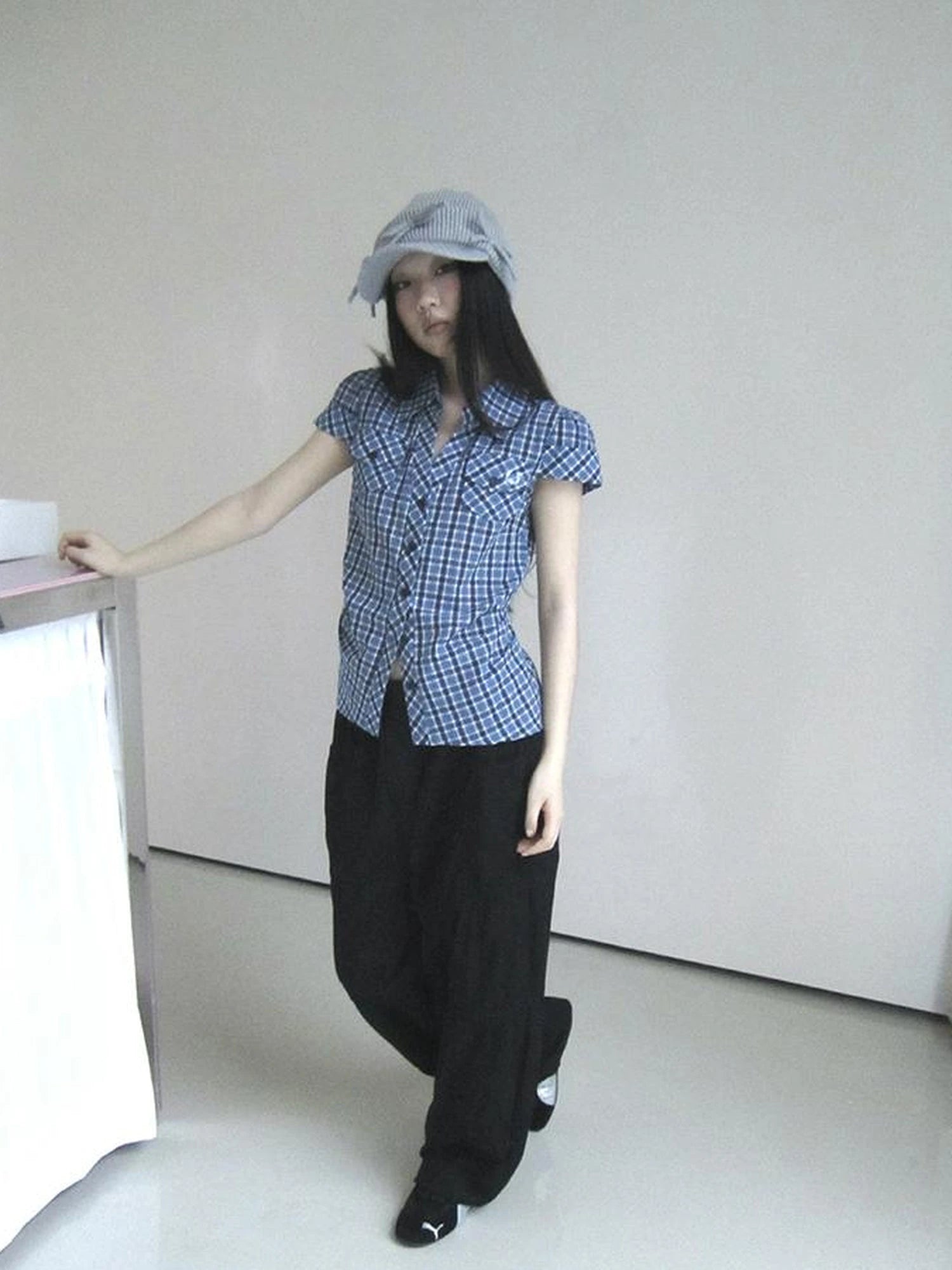 Summer Checkered Polo Waist Fit Short Sleeve Shirt