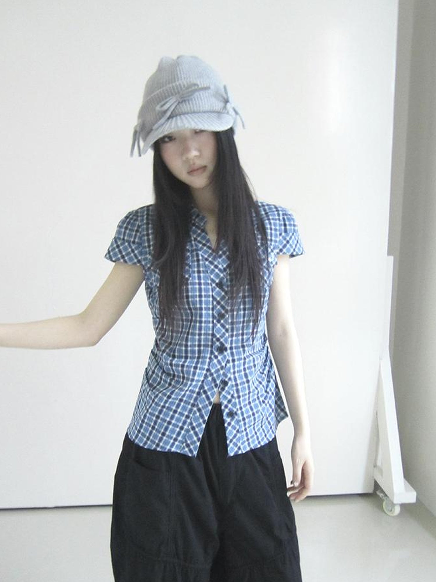 ang project Summer Checkered Polo Waist Fit Short Sleeve Shirt