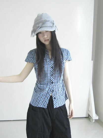 Summer Checkered Polo Waist Fit Short Sleeve Shirt