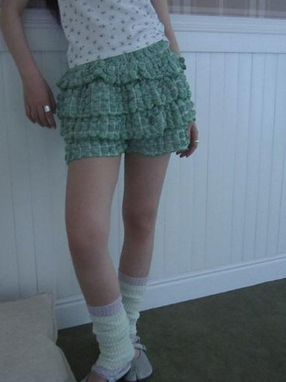 ang project Summer Dopamine Green Plaid Ruffle Cake Skort