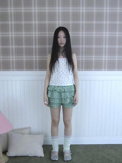 ang project Summer Dopamine Green Plaid Ruffle Cake Skort