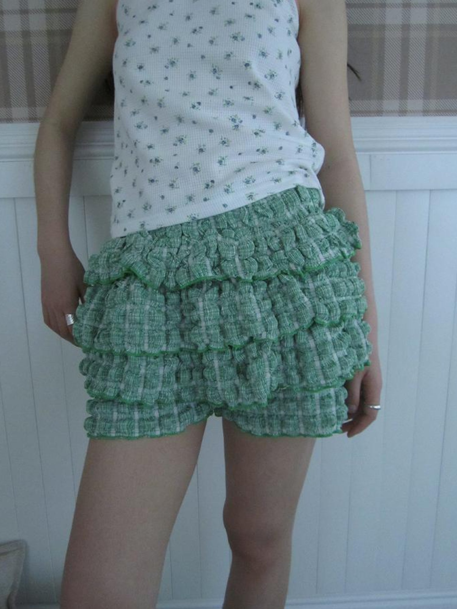 ang project Summer Dopamine Green Plaid Ruffle Cake Skort