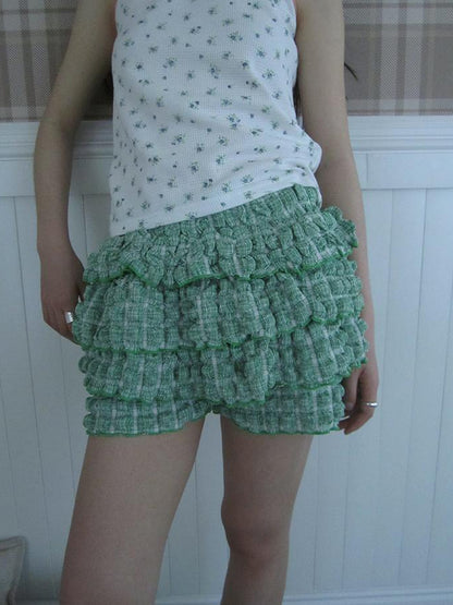 ang project Summer Dopamine Green Plaid Ruffle Cake Skort