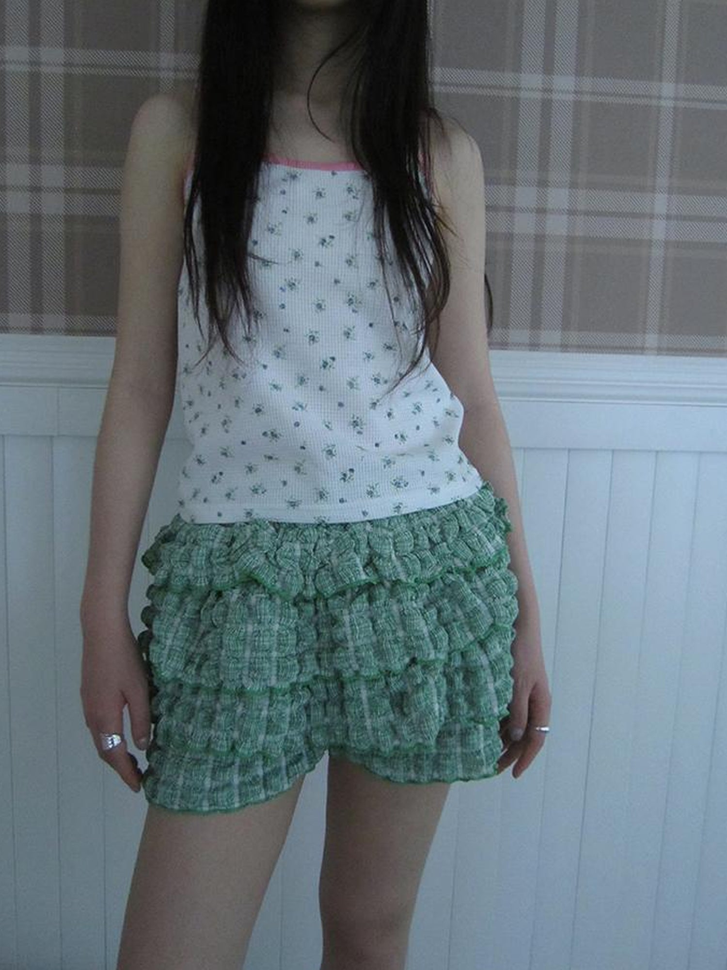 ang project Summer Dopamine Green Plaid Ruffle Cake Skort