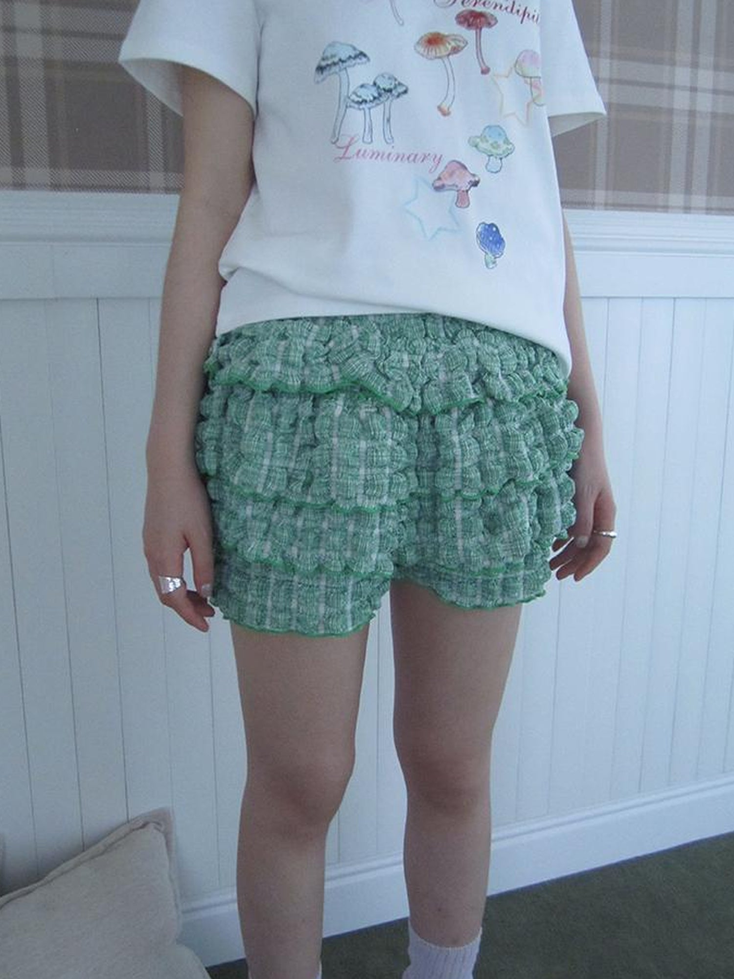 ang project Summer Dopamine Green Plaid Ruffle Cake Skort