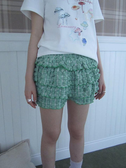 ang project Summer Dopamine Green Plaid Ruffle Cake Skort