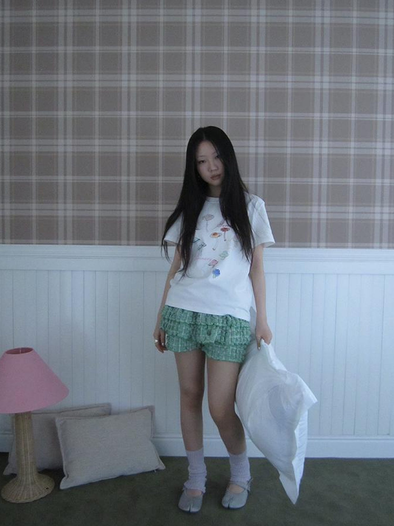 ang project Summer Dopamine Green Plaid Ruffle Cake Skort