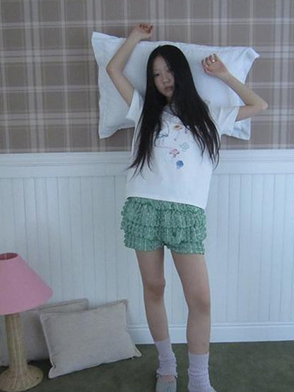 ang project Summer Dopamine Green Plaid Ruffle Cake Skort
