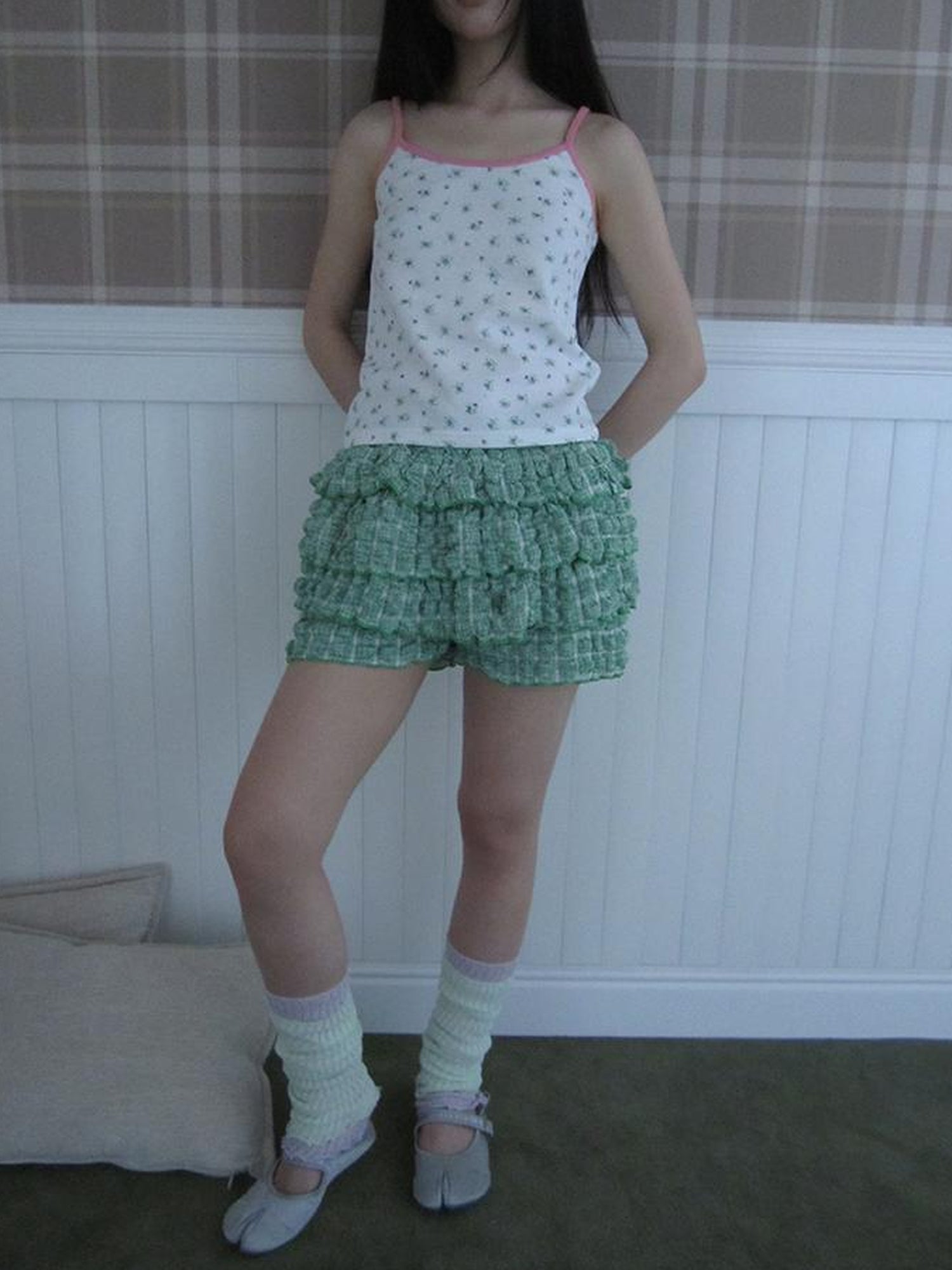 ang project Summer Dopamine Green Plaid Ruffle Cake Skort