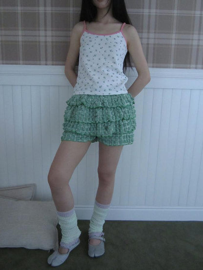 ang project Summer Dopamine Green Plaid Ruffle Cake Skort