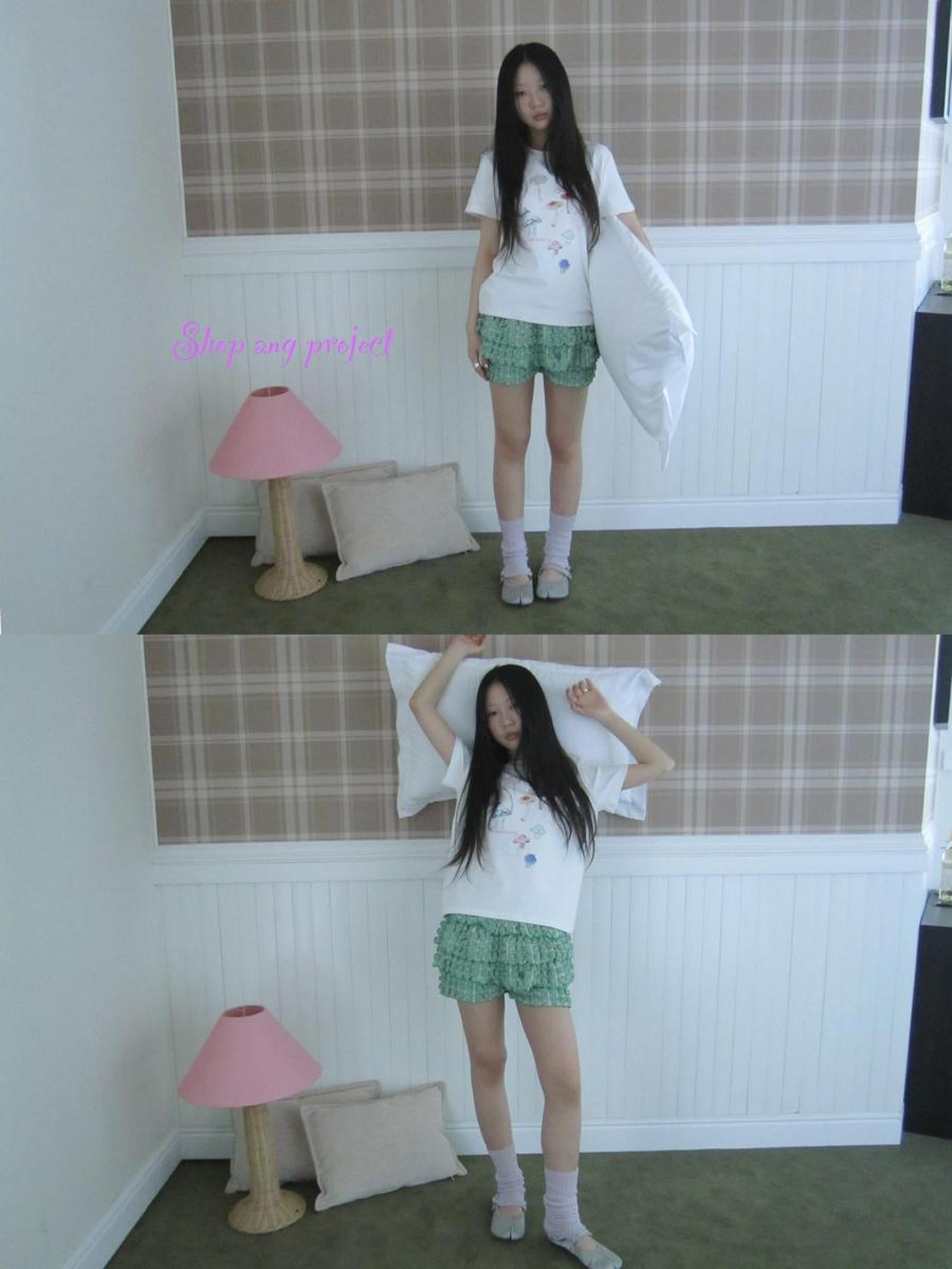 ang project Summer Dopamine Green Plaid Ruffle Cake Skort