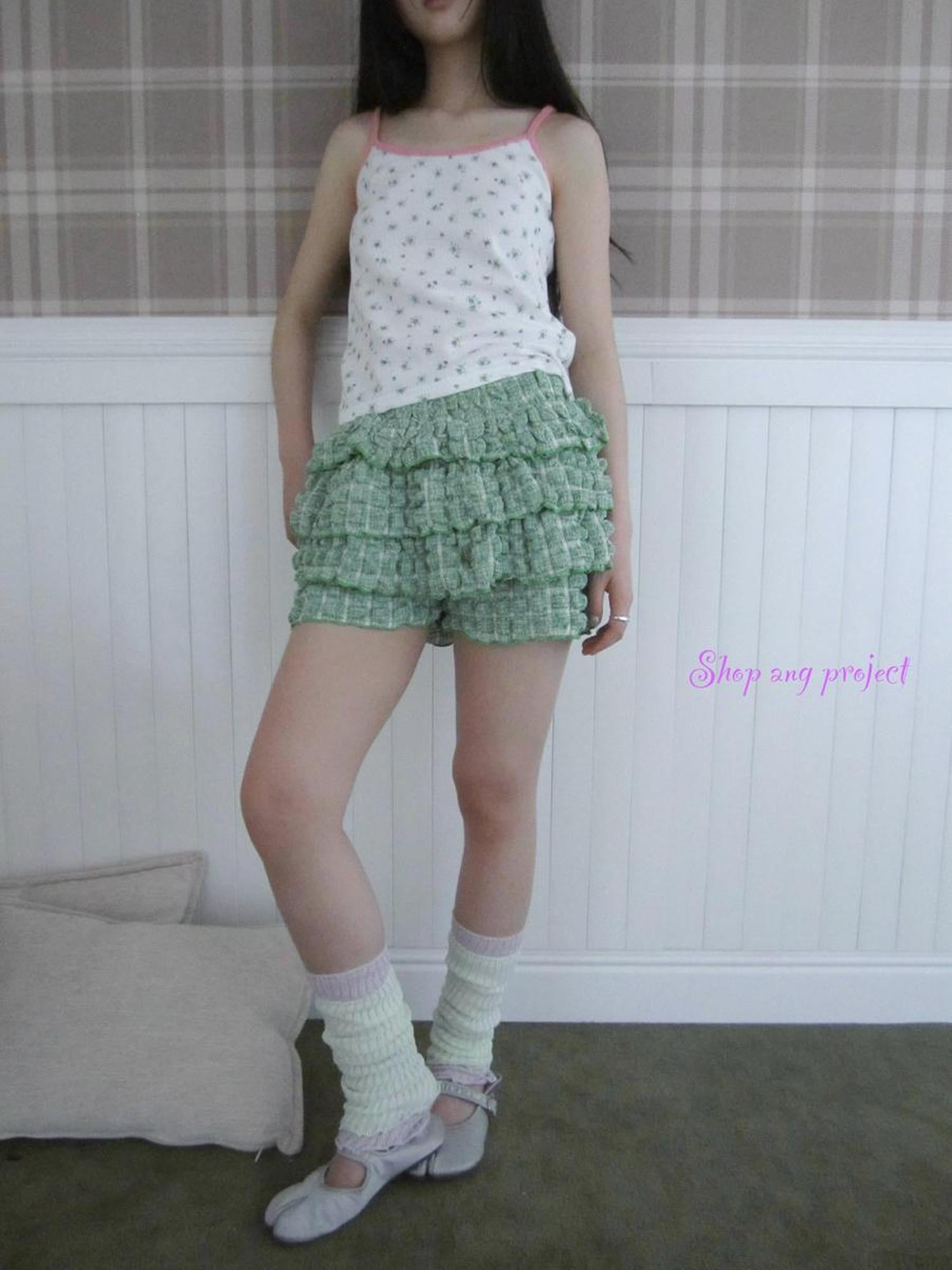 ang project Summer Dopamine Green Plaid Ruffle Cake Skort