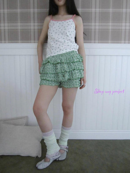ang project Summer Dopamine Green Plaid Ruffle Cake Skort