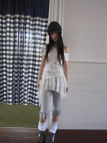 Summer Elastic Waist Ruffled Hem Slimming Shorts