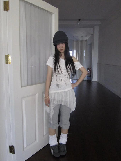 Summer Elastic Waist Ruffled Hem Slimming Shorts