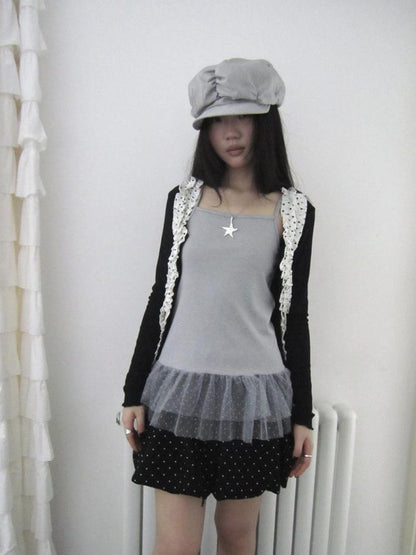 Updateang project Summer Layered Dot Mesh Spliced Cami Top