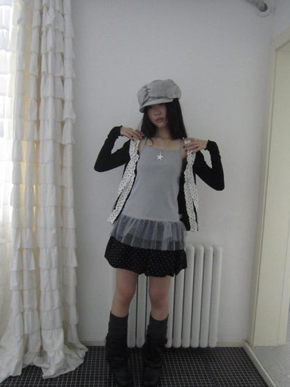 Updateang project Summer Layered Dot Mesh Spliced Cami Top