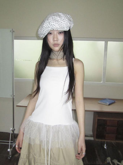 Updateang project Summer Layered Dot Mesh Spliced Cami Top