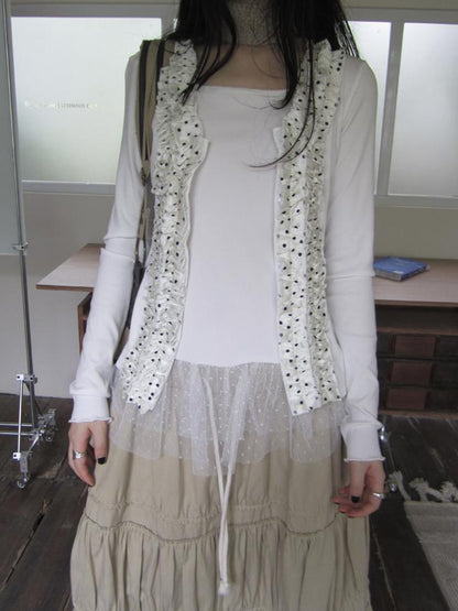 Updateang project Summer Layered Dot Mesh Spliced Cami Top