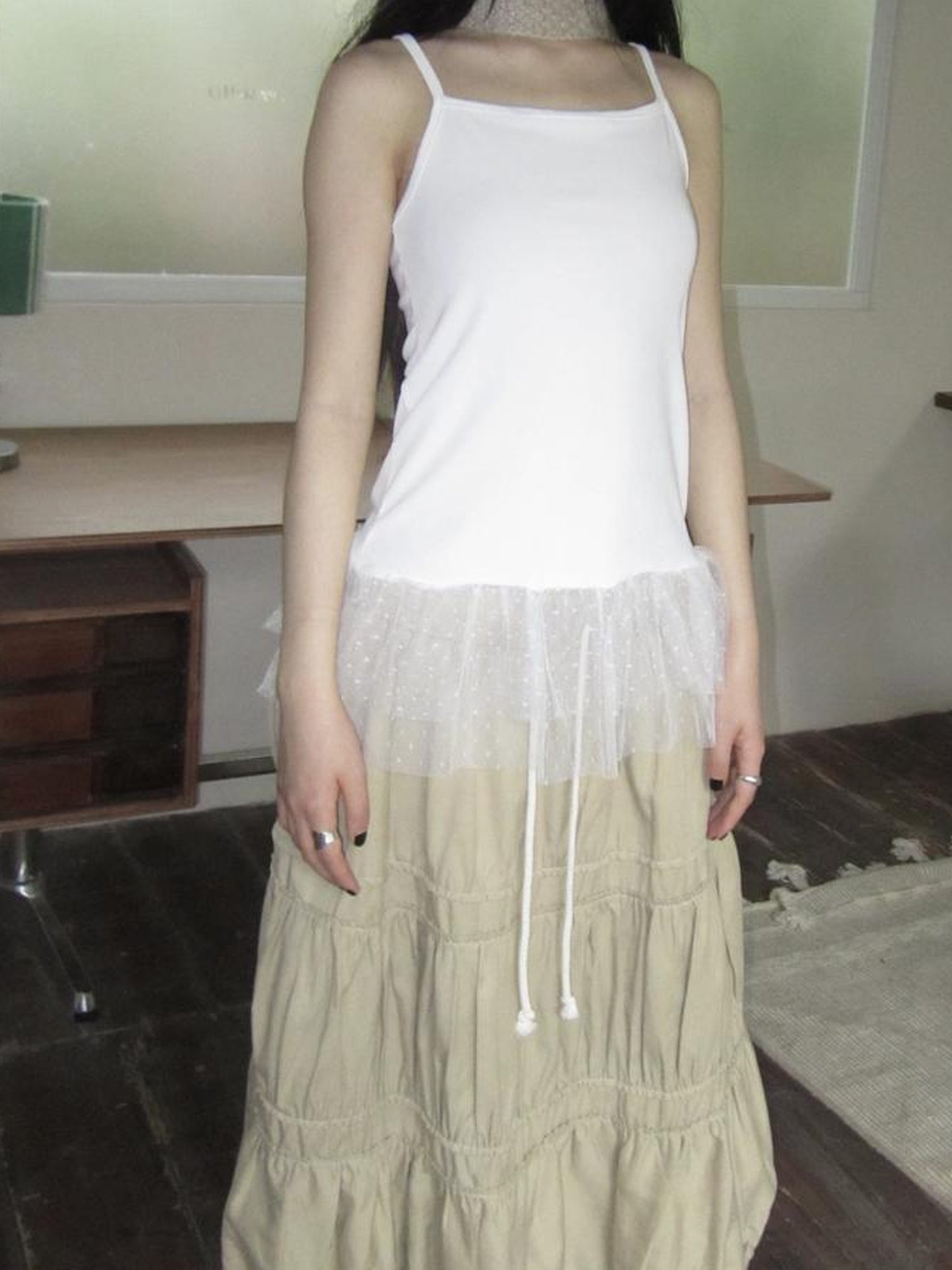 Updateang project Summer Layered Dot Mesh Spliced Cami Top