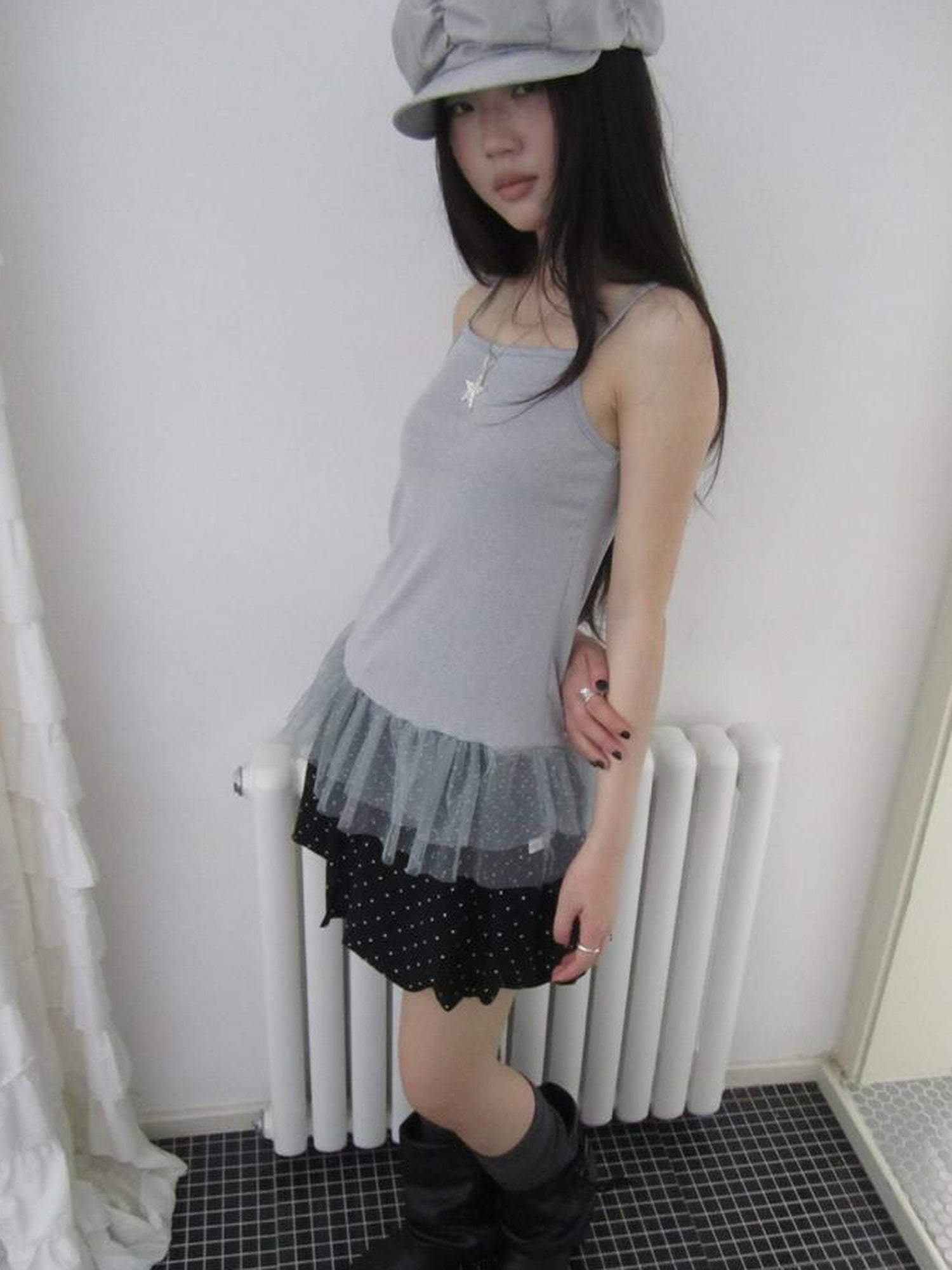 Updateang project Summer Layered Dot Mesh Spliced Cami Top
