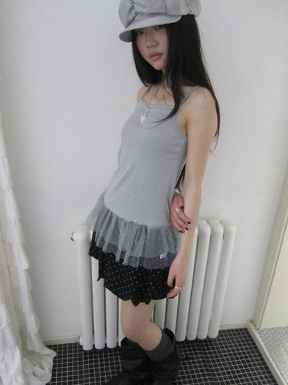 Updateang project Summer Layered Dot Mesh Spliced Cami Top