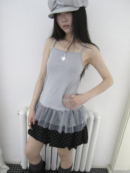 Updateang project Summer Layered Dot Mesh Spliced Cami Top