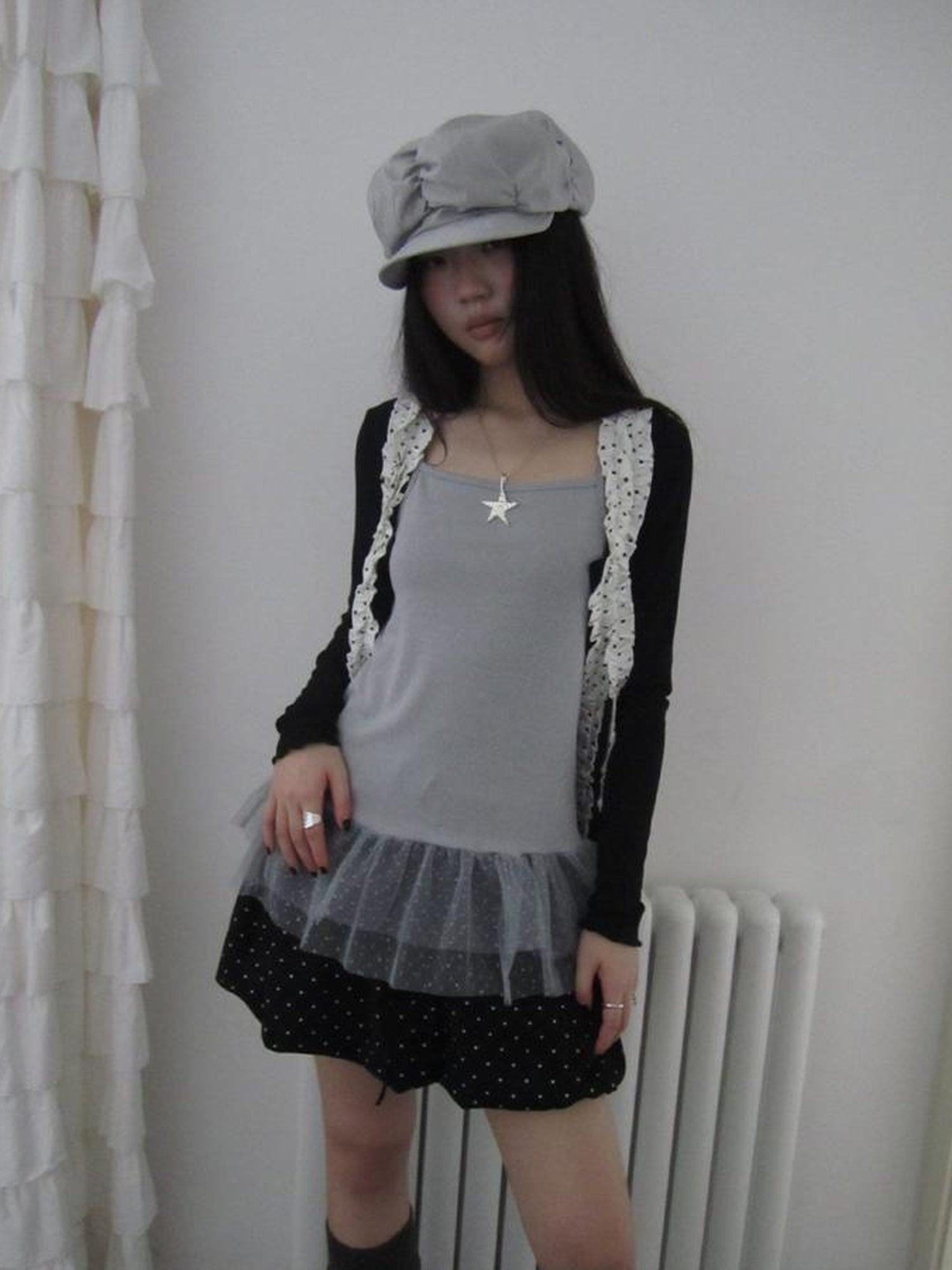 Updateang project Summer Layered Dot Mesh Spliced Cami Top