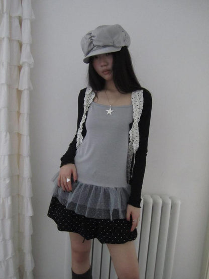 Updateang project Summer Layered Dot Mesh Spliced Cami Top