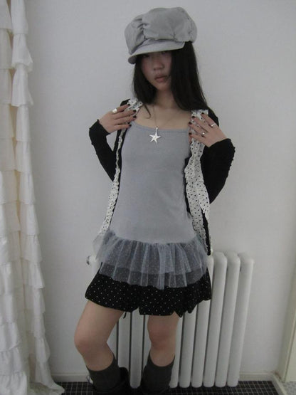 Updateang project Summer Layered Dot Mesh Spliced Cami Top